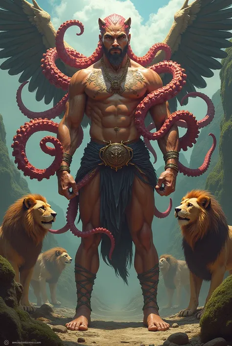 Man plus octopus plus lions plus Eagle 