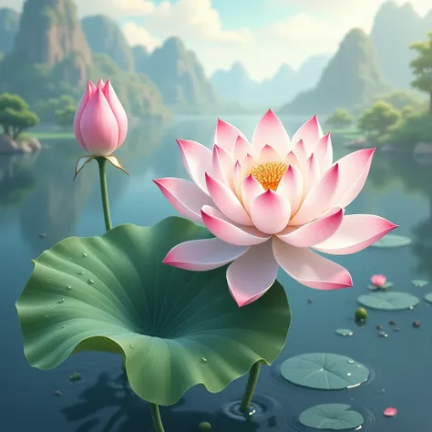 Lotus and lotus leaf Chinese style picture，Beautiful and clean