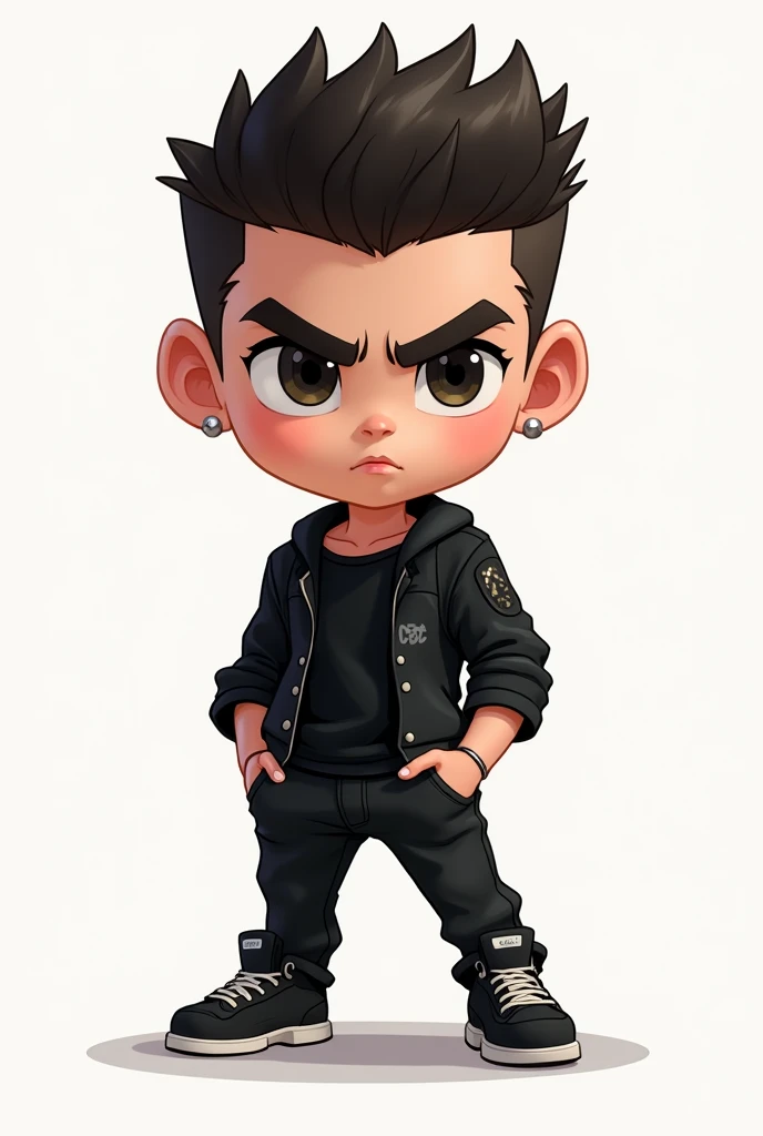 Chibi cool guy with black shirt, pants and shoes