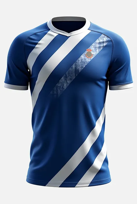  Create a jersey design with following ideas
Design: Bold diagonal stripes alternating between blue and white, creating a dynamic and modern look.
Details: Add subtle, thinner stripes within the broader stripes for a textured effect.
Logo Placement: Positi...