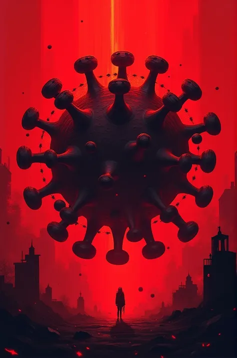 Red background image filled with virus
