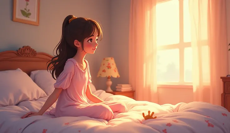 pretty，，Disney style，on the bed，Getting up in the morning，Gentle light