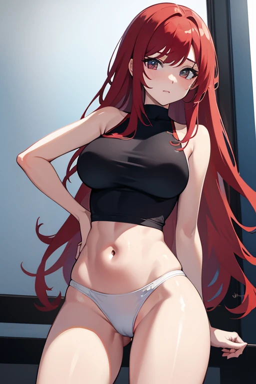 Nino:long red hair,she has big breasts she is wearing tight wet white panties and a tight wet black bra tight gym pants,she is standing,Anime 8k