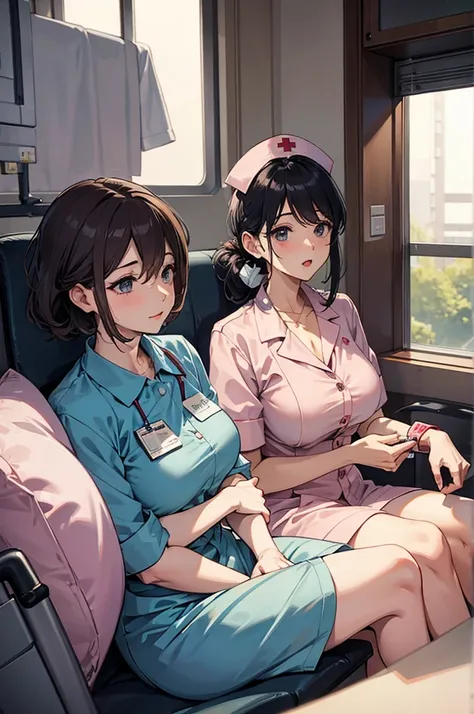 Beautiful mature woman、nurse、Nurse cap、hospital、Sit on