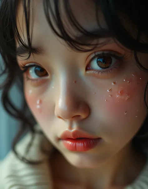 close up, Brown eyes,Detailed eyelashes, glisteningteardrops, Delicate droplets, sparkling reflections, An emotional gaze, Crystal clear eyes, Express emotions, Highly concentrated, Attractive appearance, A powerful symbol, The beauty of melancholy, A touc...