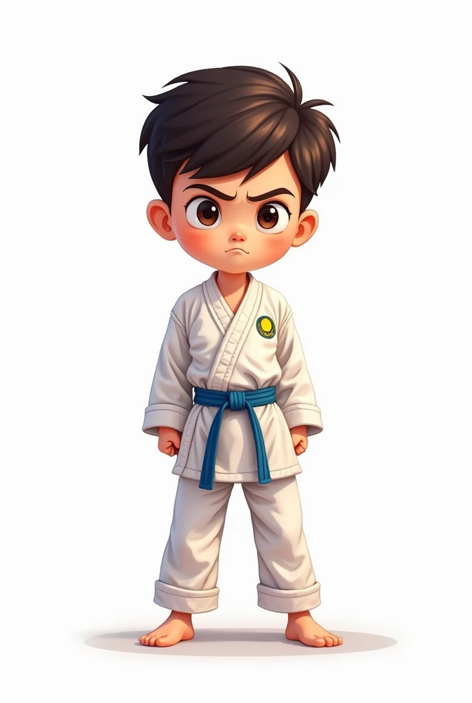 ((officially)) ((masterpiece)) ((Best quality)) ((detailed)) cartoon karate boy in uniform with Kazakhstan flag emblem on white background