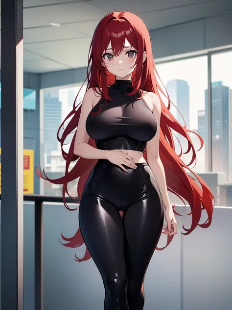 Nino:long red hair,she has big breasts she is wearing tight wet white panties and a tight wet black bra tight gym pants,she is standing,anime 8kHair elastics, 