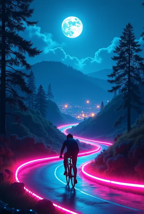 A bike ride on hill station road sector me neon light moon light 
