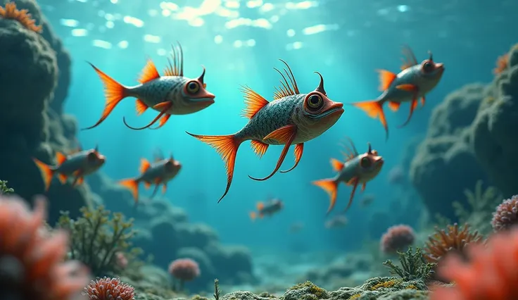 There are some weird looking fish under the water（best quality，4K，8k，High level，masterpiece：1.2），Ultra Detailed，（lifelike，Photo real，Photo real：1.37）