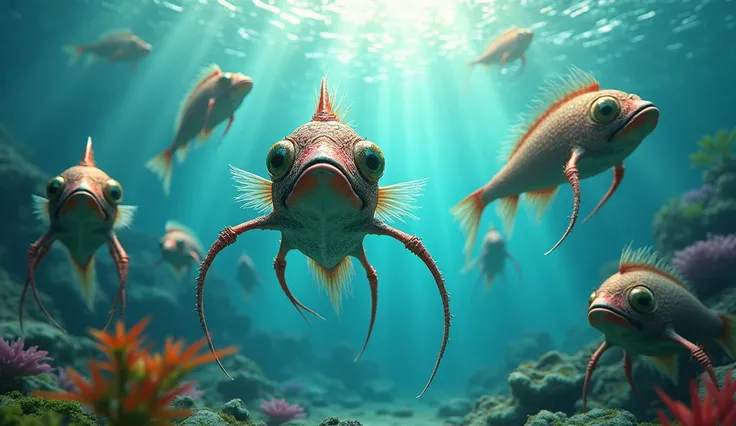 There are some weird looking fish under the water（best quality，4K，8k，High level，masterpiece：1.2），Ultra Detailed，（lifelike，Photo real，Photo real：1.37）