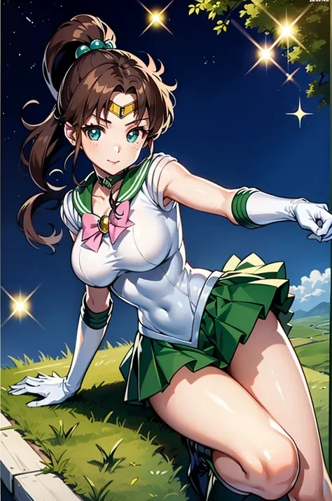 View your audience, See this、Looking into the camera、Sailor Jupiter、Are standing、Hmph , Thigh opening、Spread your legs、beautiful脚、Raise one leg、face exposed to light、Sparkling eyes、Vivid eyes、Clear contours、Clear contours、Clear contours、Detailed contours、b...