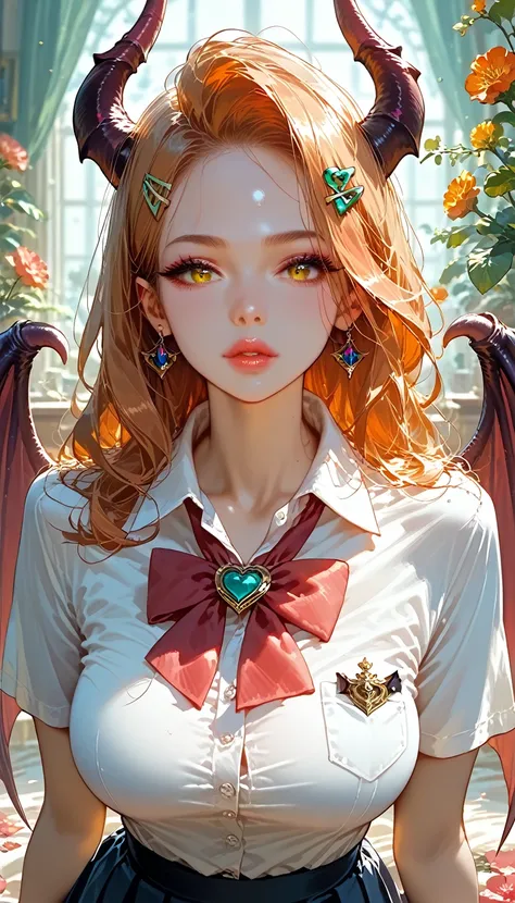 score_9, score_8_up,score_7_up,masterpiece, best quality, perfect anatomy, very aesthetic, official art, 8k,1girl, eyelashes,lips gloss,demon_girl,demon_wings,large_breasts, hairclip, school uniform, short sleeve shirt, night town