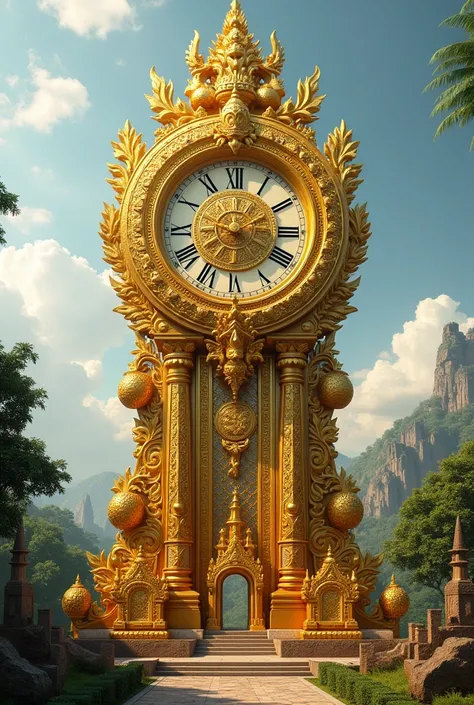 Khmer ancient long and big gold clock