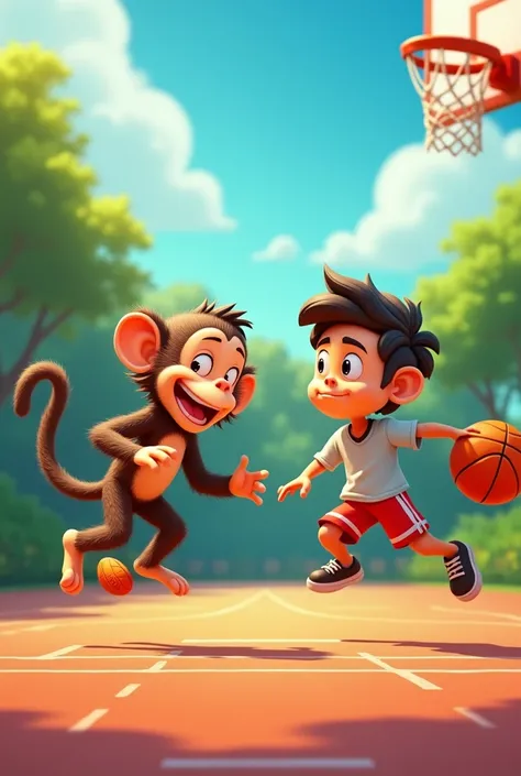 singe qui joue au basket avec bassem