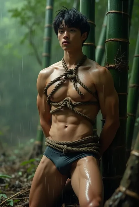 (((muscular,shirtless guy))), (((19yo,slim, muscular, fit twink))), (((ripped sixpack))), ((((Trussed up completely with rope)))), ((((ropes crossed over chest)))), (((body trussed up in tight fitting shibari ropes))), (((beautiful boy))), (((beautiful fac...