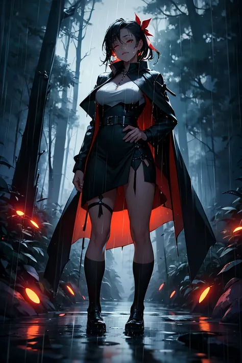 uhd, 4k, textured skin, High details, ​High Details face, masterpiece, best quality, (Amazingly absurd:1.2), (​masterpiece:1.2), 1 vampiregirl, crying, vampire cape, Long dress, standing, dynamische pose:1.5, half-closed eyes, glowing red eyes, very long b...