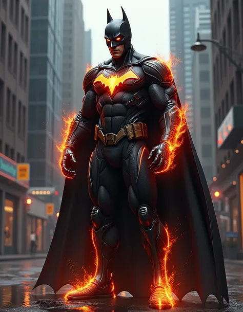 batman with flame armor fuse with spiderman green suit