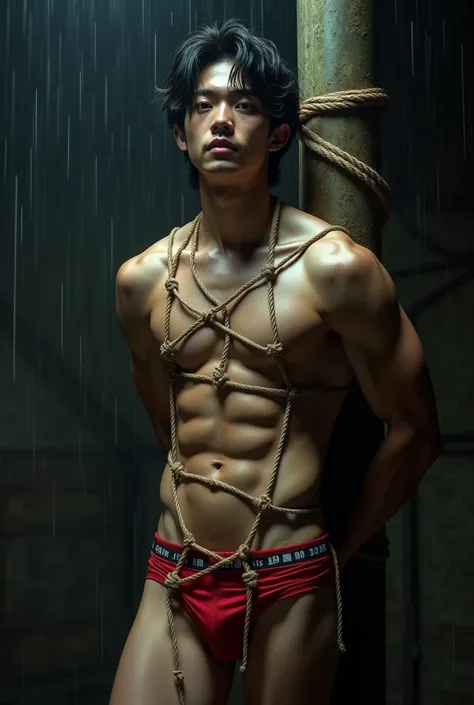 (((muscular,shirtless guy))), (((19yo, slim, muscular, fit twink))), (((ripped sixpack))), ((((Trussed up completely with rope)))), ((((ropes crossed over chest)))), (((body trussed up in tight fitting shibari ropes))), (((beautiful boy))), (((beautiful fa...