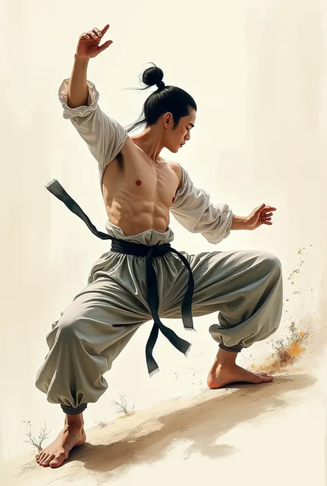 Wushu painting poses without seeing the face