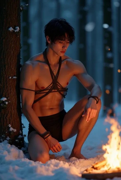 (((muscled, shirtless guy))), (((19 yo, slim, muscular, fit twink))), (((ripped sixpack))), ((((Trussed up completely with rope)))), ((((ropes crossed over chest)))), (((body trussed up in tight fitting shibari ropes))), (((beautiful boy))), (((beautiful f...