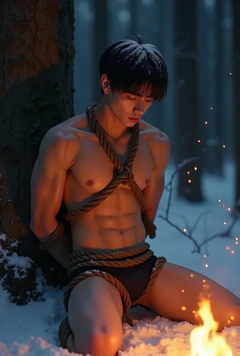 (((muscled, shirtless guy))), (((19 yo, slim, muscular, fit twink))), (((ripped sixpack))), ((((Trussed up completely with rope)))), ((((ropes crossed over chest)))), (((body trussed up in tight fitting shibari ropes))), (((beautiful boy))), (((beautiful f...