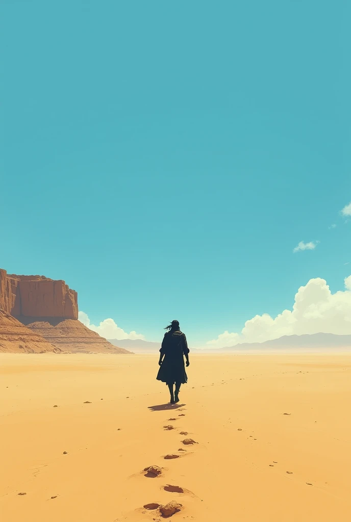 a silhouette walking in a desert, vers lhorizon