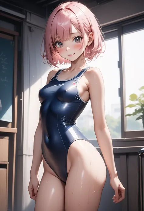 ((School Swimsuit)), ((skindentation)), skinny, alone, solo, 1 woman, Masterpiece, highest quality, highest quality, 16K, incredibly absurd, highly detailed, 2.5D, ai-generated, delicate and dynamic, very delicate facial expressions, delicate eye depiction...