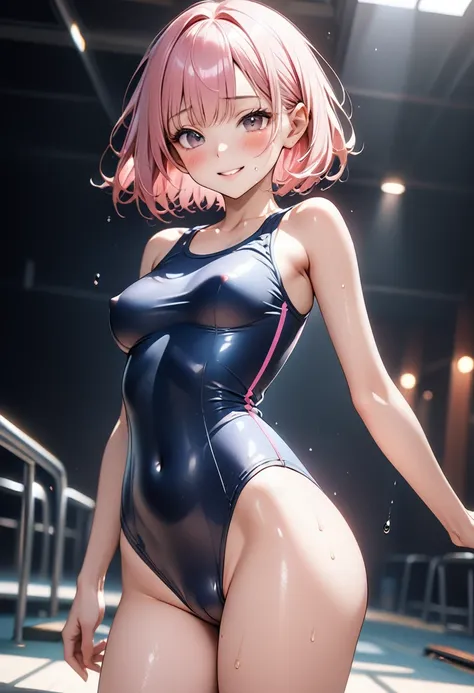 ((School Swimsuit)), ((skindentation)), skinny, alone, solo, 1 woman, Masterpiece, highest quality, highest quality, 16K, incredibly absurd, highly detailed, 2.5D, ai-generated, delicate and dynamic, very delicate facial expressions, delicate eye depiction...