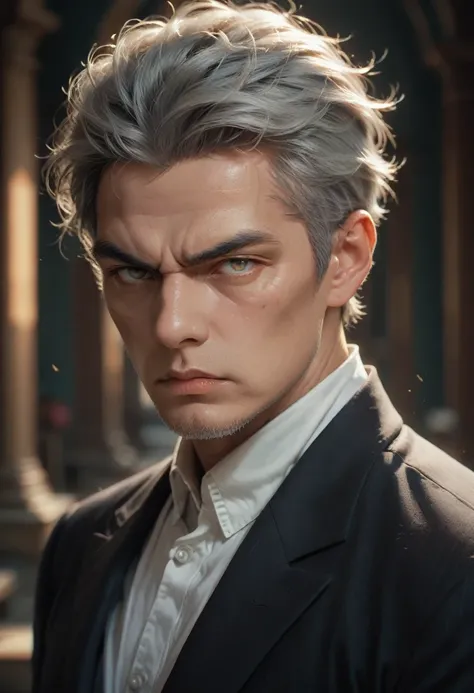 old man, majestic, serious, Zhongshan suit, gray hair, I&#39;m shocked