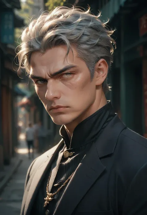 old man, majestic, serious, Zhongshan suit, gray hair, I&#39;m shocked