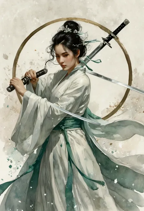 in style of ashley wood,in style of Giovanni Costa logo,line art,{minimalist style:1.5},katana ,ring composition,{the focus of the composition is on the outside of the ring:1.4},{in the middle of the ring is a large area of white space:1.4},four seasons in...