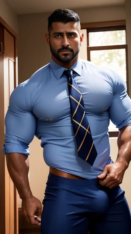 40-year-old boy holded his bulge ,Indian muscular male executive formal work uniform shirt, wearing tie................ navy blue sexy man thong only... no pants.... dripping on body and pants....................,legs wide open, legs on shoulder, missionar...