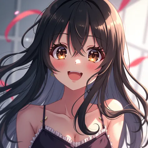 One girl, Long Hair, Black Hair、Brown and black odd eyes、happiness/joy, ass pov, ribbon, Motion Blur, anime, Highest quality, Very detailed, Ultra high definition, 