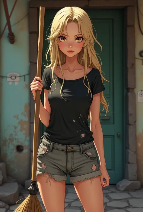 Lucy Heartfilia is very poor and lives in the slums. She is at home sweeping her front door. She holds the broom firmly in both hands. Shes wearing a torn black T-shirt and long, torn gray shorts. She has long, loose blond hair, beige skin and brown eyes. ...