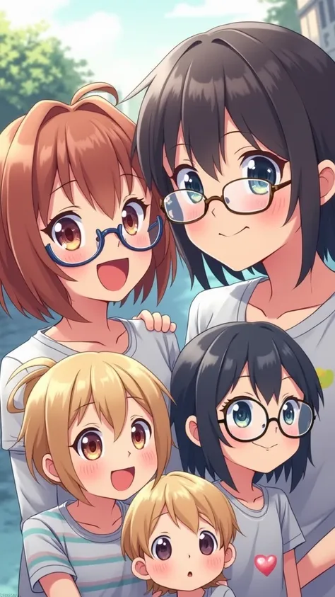 （Girls wearing glasses；Boys don&#39;t wear glasses，）hapiness, hapiness的, Anime Illustrations, Reality, painting