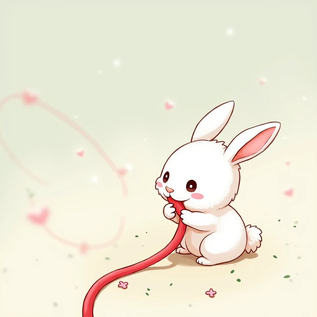 Pulling at the red thread of fate、Cute white rabbit illustration、Anime Style, 