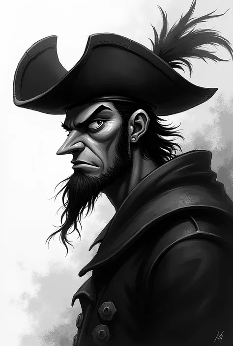 pirate, animadas, black and white, ((QUALITY IMAGE)), male character, perfil, abstrato