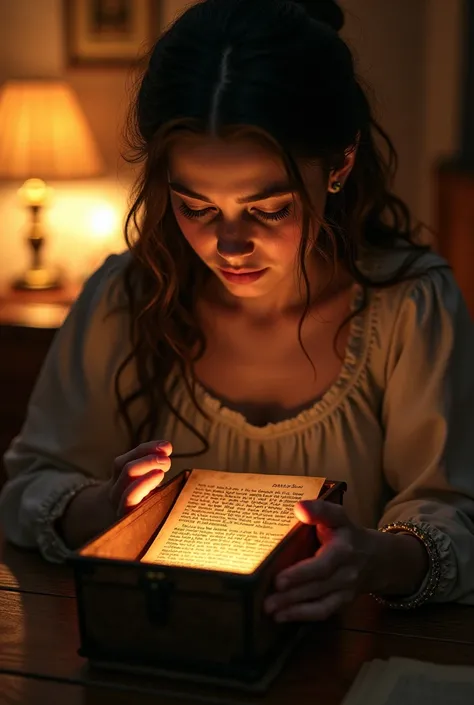 Clara, lit by the lamp, opens the box with trembling hands. Inside, there is an old letter and a small chest filled with sparkling jewels. Clara reads the letter with emotion.*

**Clara** (reading): "This treasure was hidden to protect our family. Its disc...