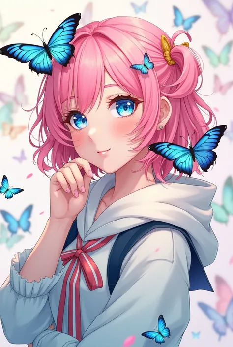 Anime girl with pink hair and blue eyes, cute art style, beautiful anime art style, anime art style, cute anime style, anime art style, Beautiful drawing style, trends in art, anime art style de alta qualidade, rossdraws pastel vibrante, A beautiful anime ...