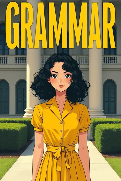 Grammar school cover with dark curly haired white girl in all yellow,  the word grammar in large