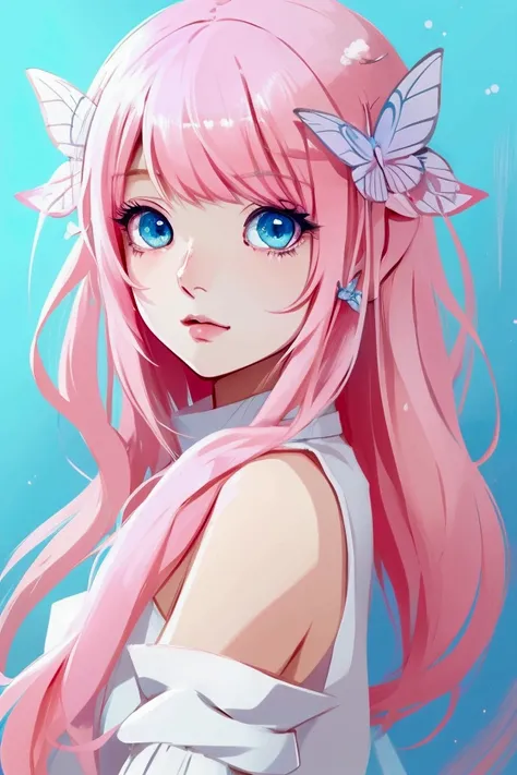 Anime girl with pink hair and blue eyes, cute art style, beautiful anime art style, anime art style, cute anime style, anime art style, Beautiful drawing style, trends in art, anime art style de alta qualidade, rossdraws pastel vibrante, A beautiful anime ...