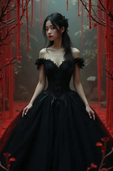 Black wedding dress with Japanese girl and read vain gaals 
