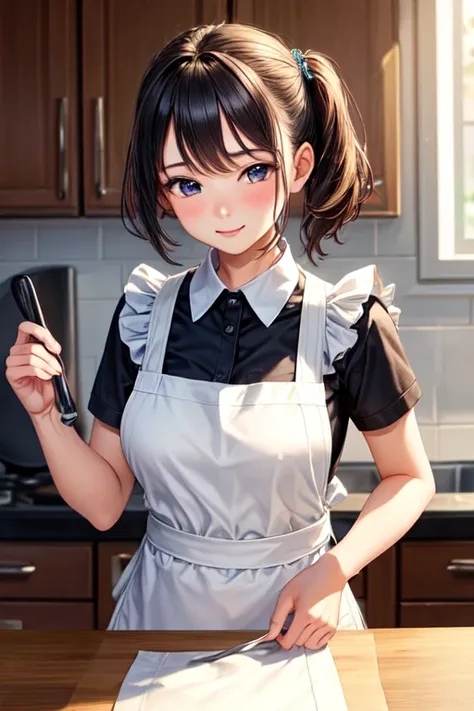 ((best quality)), ((masterpiece)), (detailed), 1girl,,apron,In the kitchen