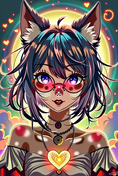 God of Fortune　Wolf hair and glasses girl　Heart symbol　Kiss mark　Lot