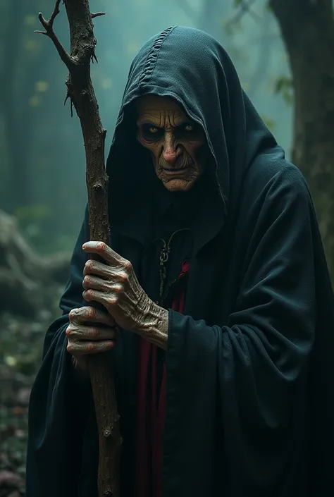 a terrifying old witch, detailed facial features, dramatic lighting, moody colors, cinematic composition, dramatic atmosphere, dark fantasy, horror, best quality, 8k, highres, masterpiece, ultra-detailed, realistic, photo-realistic