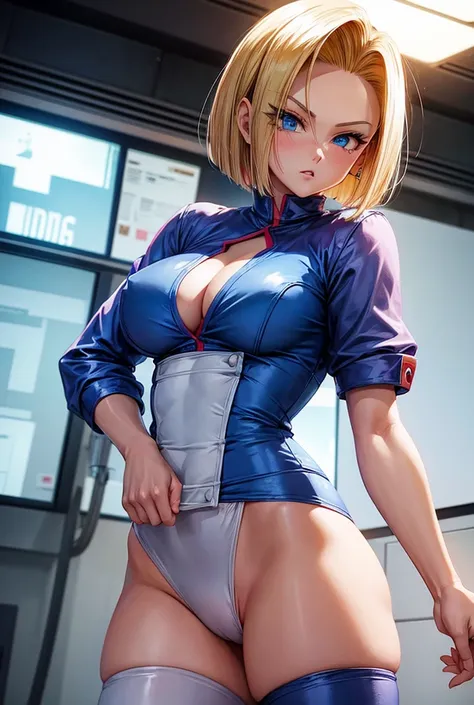 Android 18 from Dragon Ball is wearing a sexy nurse outfit