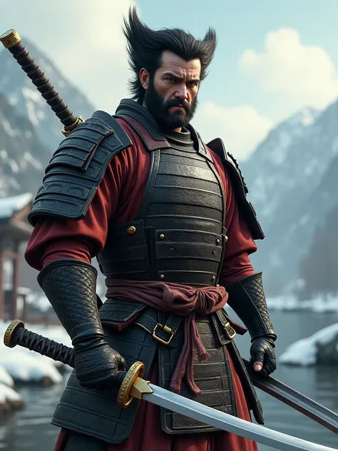 make wolverine as Japanese samurai realistic