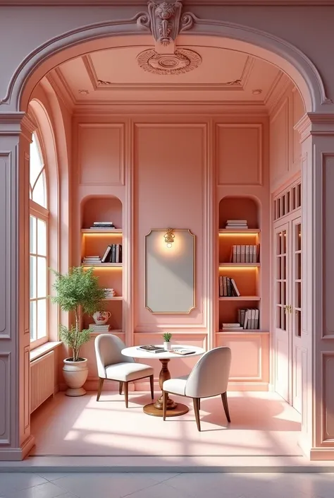 A bakery with a pink study area and great architectural design, more images, greatest
