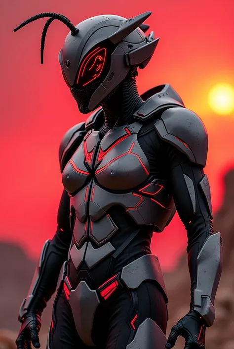 Fire ant cyber costume colour black and white red sky