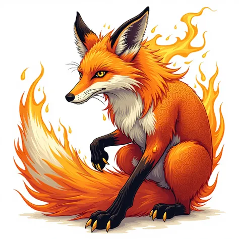 Vector of a highly detailed INK flaming FOX
